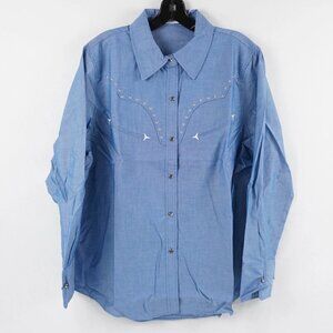 Mango Cotton Blend Cowboy Cowgirl Western Slim Fit Shirt Top with pearl snaps
